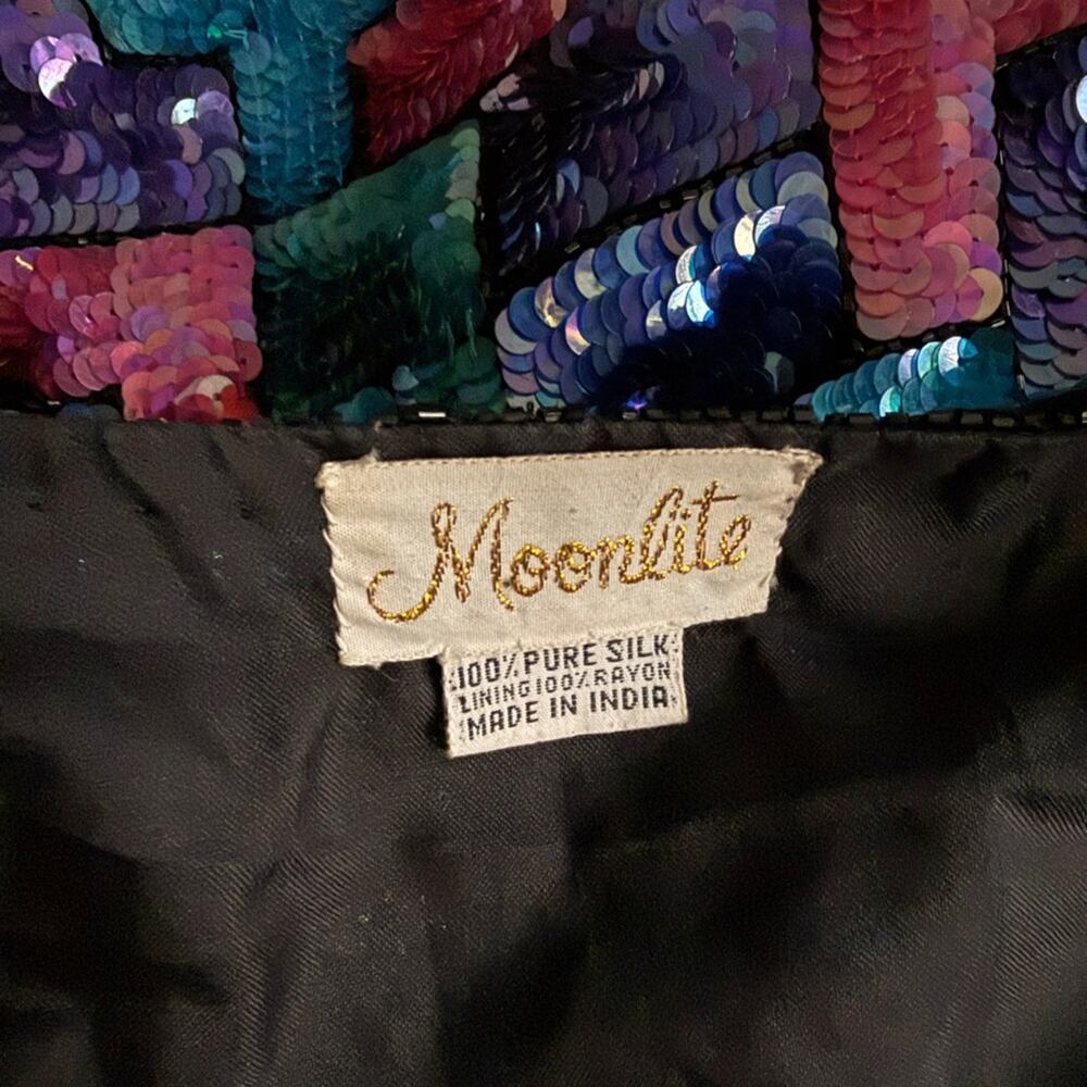 Vintage 80s Silk Sequin Jacket | Colorblock Sequin Blazer | Size M - Picture 5 of 5
